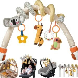 TUMAMA 2 in 1 Spiral Arch Car Seat Toys for Babies 0 3 6 9 12 Months Stroller Toy Baby Hanging Toys with Clip Adjustable Detachable Sensory Travel Crib Bouncer Bassinet Activity Toys