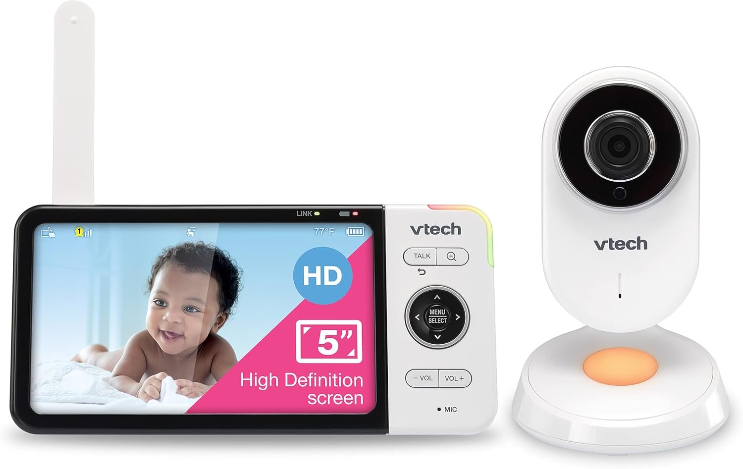 VTech VM818HD Video Monitor, 5-inch 720p HD Display, Night Light, 110-degree Wide-Angle True-Color Day Vision, HD No-Glare Night Vision, Best-in-Class 1000ft Range, 2-Way Talk