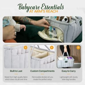 Stylish Gray Baby Diaper Caddy Organizer - Portable, Washable & Sturdy - Image 6