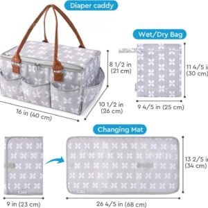 Moteph Diaper Caddy Organizer with Lid & Changing Mat - Large Nursery Tote in Grey - Image 3