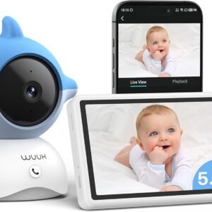 WUUK 2K Video Baby Monitor, 5.5'' Baby Monitor with 360 PTZ Color Display with 135° Wide Angle, 3700mAh Battery, Ultra-clear Night Vision, Baby Camera with App, Temper & Humidity Sensor, Cry Detection