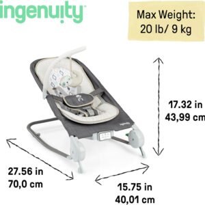 Ingenuity Happy Belly Baby Bouncer & Rocker: Vibration, Music, Plush Toy, Grey - Image 7