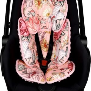 Pink Infant Car Seat Head Body Support, HNHUAMING 2-in-1 Reversible CarSeat Insert, Soft Cushion for Stroller, Swing, Bouncer, Flowers