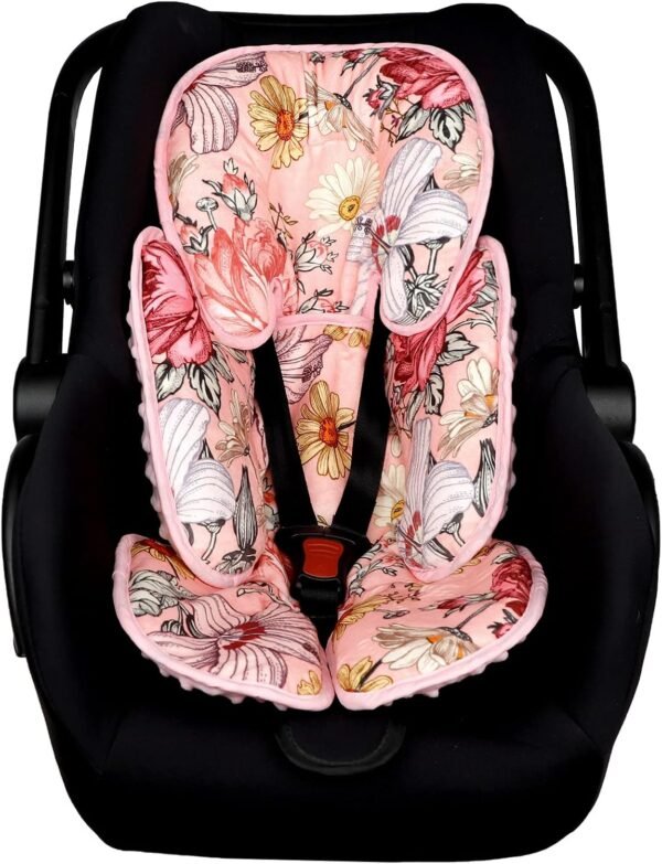 Pink Infant Car Seat Head Body Support, HNHUAMING 2-in-1 Reversible CarSeat Insert, Soft Cushion for Stroller, Swing, Bouncer, Flowers