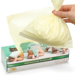 BOS Odor-Sealing Dirty Diaper Trash Bags - Disposable Bags - Scent & Smell Free (200 Bags) [Size: XS, Color: Creem Yellow]★Brand new packaging design!!
