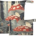 aidingzhi zippered waterproof bag 2 Pack travel essentials for baby with handles for daycare, baby diapers (Vintage Mushroom)