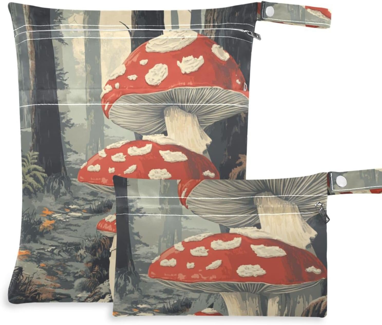 aidingzhi zippered waterproof bag 2 Pack travel essentials for baby with handles for daycare, baby diapers (Vintage Mushroom)