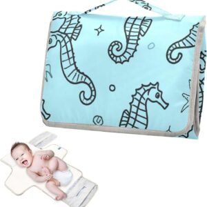 Blue Ocean Seahorse Reusable Diaper Pad with Tissue Pocket & Pillow - Image 2