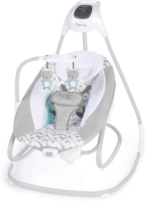 Ingenuity 2-in-1 SimpleComfort Lightweight Compact 6-Speed Multi-Direction Baby Swing & Rocker, Vibrations & Nature Sounds, 0-9 Months 6-20 lbs (Raylan)