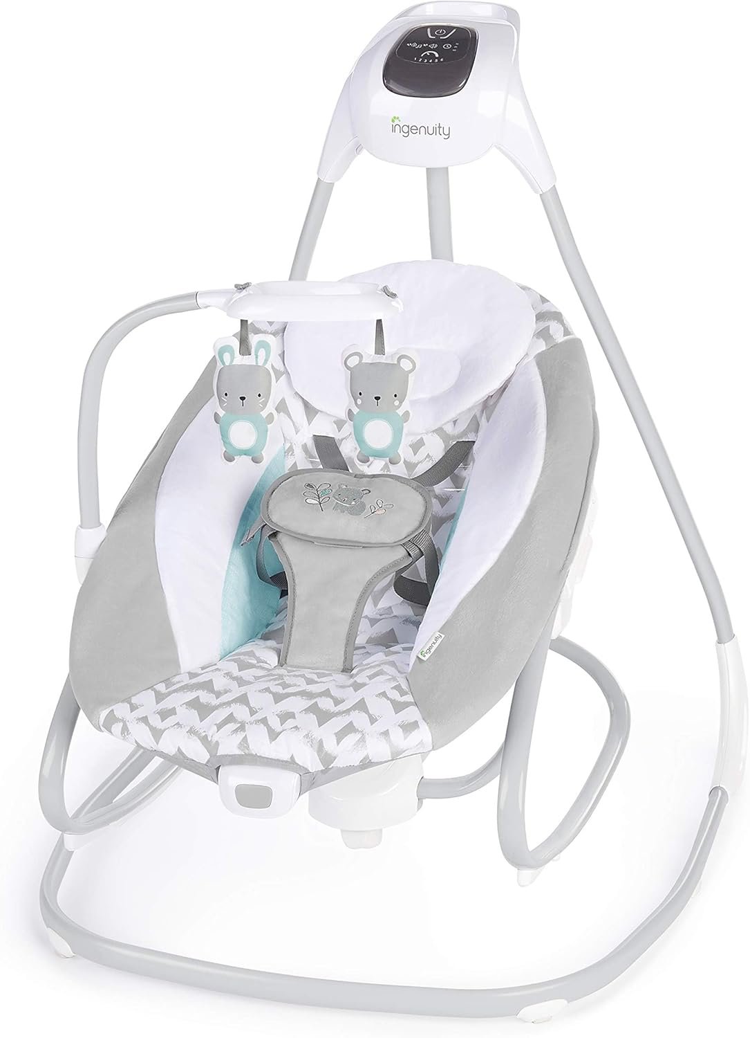 Ingenuity 2-in-1 SimpleComfort Lightweight Compact 6-Speed Multi-Direction Baby Swing & Rocker, Vibrations & Nature Sounds, 0-9 Months 6-20 lbs (Raylan)