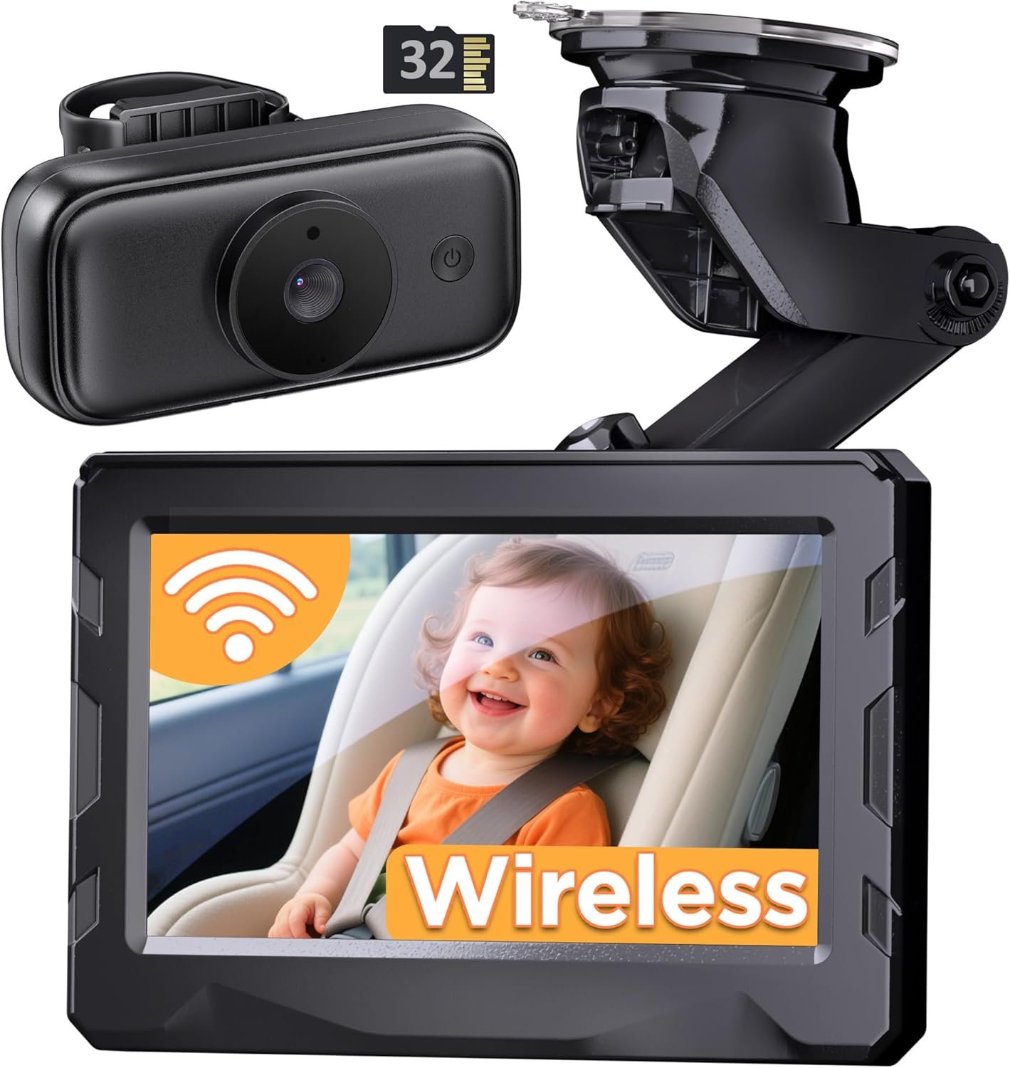 Wireless Baby car Camera, 40 Hours Battery Life & 940mn Night Vision, Car Baby Monitor no WiFi Needed, 1080P Video Record, 360° Adjustable, Rear Facing Back Seat Camera - Gifts for Newborn Essentials
