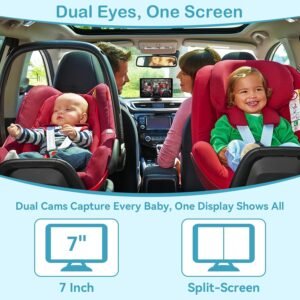Pemacom Baby Car Camera for Twins: 7'' HD Dual Screen, Night Vision - Image 2