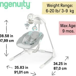 InLighten Baby Swing - 5 Speed Swivel Seat, Safety Harness & Nature Sounds - Van Elephant - Image 6