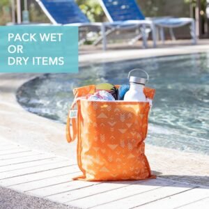 Bumkins Waterproof Wet Bag for Baby, Travel & Gym - Boho Orange, Zippered Reusable Pouch - Image 3