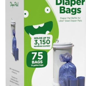 Disposable Diaper Pail Refills Compatible with Ubbi Diaper Pail | Diaper Pail Refill Bags made with Recycled Material | Fresh Powder Scent for Odor Control | Disposable Diaper Trash Bags (75 Count)
