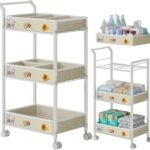 REKITA Baby Diaper Cart, 3-Tier Rolling Diaper Caddy for Newborn Essentials Must Haves, Detachable Bedside Cart, Large Capacity Diaper Caddy Organizer