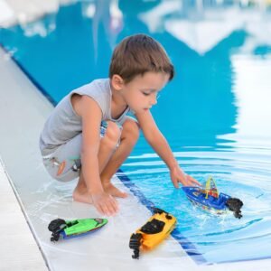 Toyvian 6pcs Plastic Boat Bathtub Toys for Boys – Wind-Up Playset Vehicles - Image 3