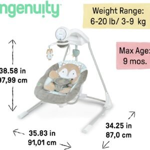 InLighten 5-Speed Baby Swing - Swivel Seat, 5-Point Harness, Sounds, Lights - Kitt Fox - Image 6
