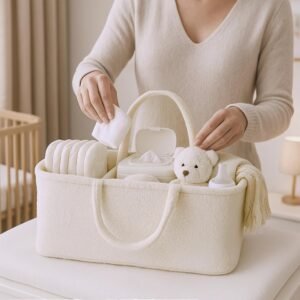 MAPES Canadian Baby Diaper Caddy Organizer - Soft Sherpa Tote for Nursery - Image 6