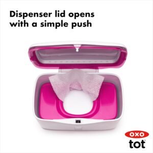 Pink OXO Tot Perfect Pull Wipes Dispenser with Weighted Plate for Easy Use - Image 2
