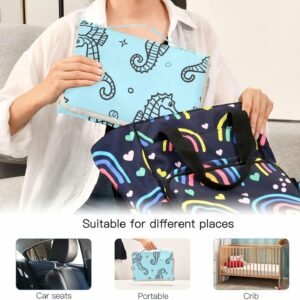 Blue Ocean Seahorse Reusable Diaper Pad with Tissue Pocket & Pillow - Image 5