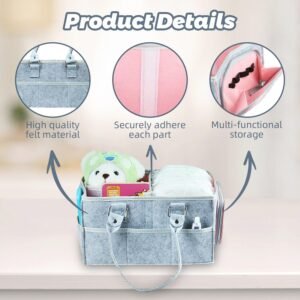 Grey Baby Diaper Caddy Organizer with Dividers for Newborn Essentials - Image 4