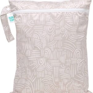 Bumkins Waterproof Wet Dry Bag for Baby, Travel, Swim Suit, Cloth Diapers, Pump Parts, Pool, Gym Clothes, Toiletry, Hook to Stroller, Daycare, Zip Reusable Bag, Wetdry Packing Pouch, Boho Beige