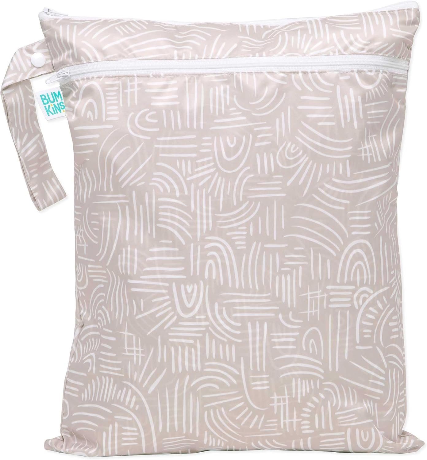 Bumkins Waterproof Wet Dry Bag for Baby, Travel, Swim Suit, Cloth Diapers, Pump Parts, Pool, Gym Clothes, Toiletry, Hook to Stroller, Daycare, Zip Reusable Bag, Wetdry Packing Pouch, Boho Beige