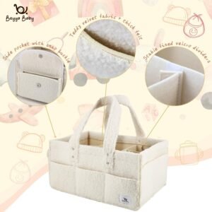 Beyya Portable Baby Diaper Caddy Organizer - Sherpa Brown Nursery Storage - Image 5
