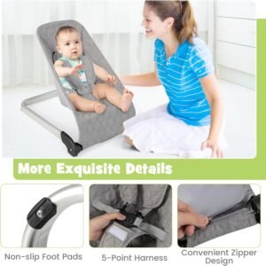 Light Gray Portable Baby Bouncer & Rocker | Vibrations, Washable Seat - Image 7