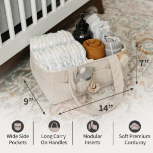 Stylish PUTSKA Baby Diaper Caddy Organizer - Corduroy Cream Nursery Storage - Image 2