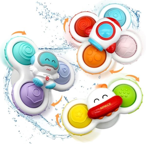 Suction Cup Spinner Toys for Baby, Bath Toys Travel Toys for Toddlers 1-3 Baby Toys 12-18 Months Sensory Toys for 1 2 Year Old Boys Girls(3 Pcs)