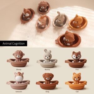 Nueplay Bath Toys for Toddlers 18M+ | Animal Finger Puppets & Stackable Train, 12-Piece Set - Image 2