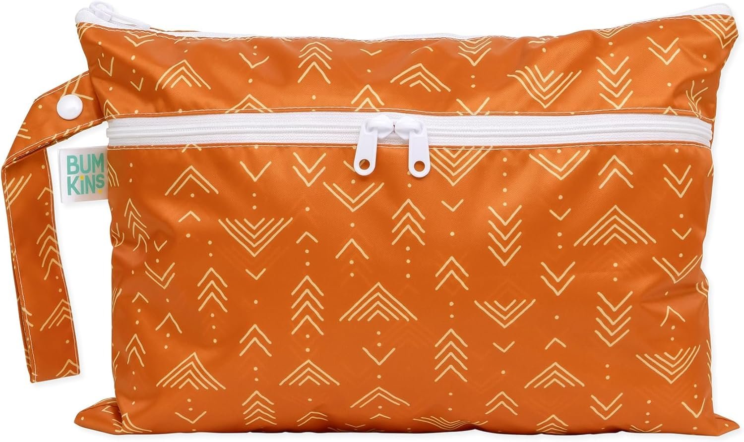 Bumkins Waterproof Wet Dry Clutch Bag for Baby, Travel, Swim Suit, Cloth Diapers, Pump Parts, Pool, Gym Clothes, Toiletry, Hook to Stroller, Daycare, Zip Reusable Bag, Packing Pouch, Boho Orange
