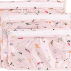 Bumkins Disney Travel Bag, Toiletry, TSA Approved Pouch, Zip Bag, Quart Size Airline Compliant, Clear-Sided, Baby, Diaper Bag Organization, Accessories, Packing, Set of 3 Sizes, Princess Magic Pink