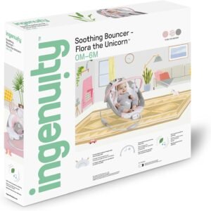Soothing Baby Bouncer with Vibration, Sounds & Toy Bar - Pink Unicorn (0-6 Months) - Image 8