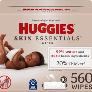 Huggies Skin Essentials Baby Wipes, Hypoallergenic, 99% Water, 10 Flip Top Packs (560 Wipes Total)