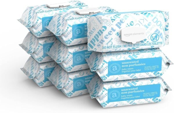 Amazon Elements Baby Wipes, Fragrance Free, White, 810 Count (9 Packs of 90)