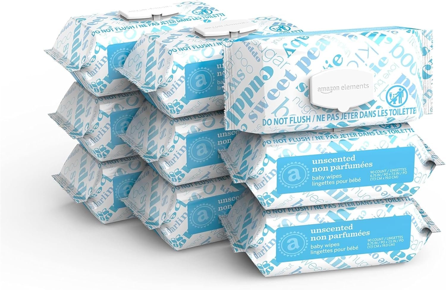 Amazon Elements Baby Wipes, Fragrance Free, White, 810 Count (9 Packs of 90)