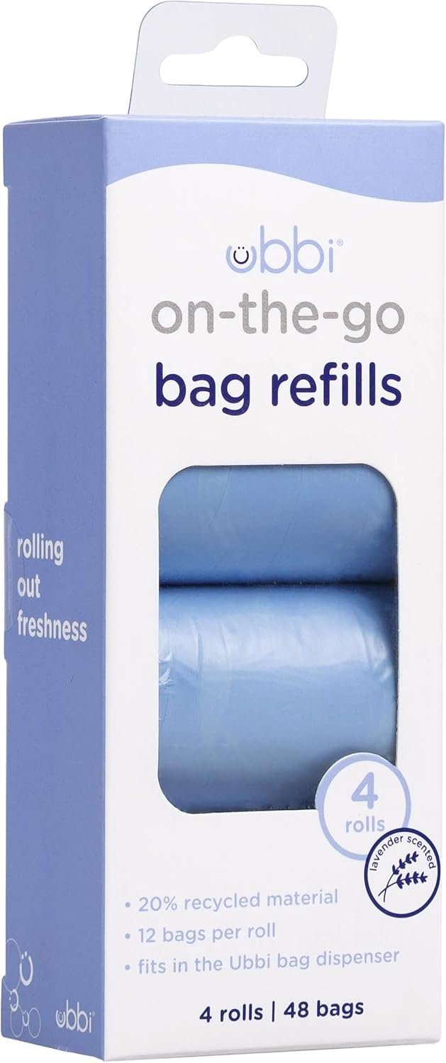 Ubbi On-The-Go Refill Bags, Diaper Disposal Waste Bags, Lavender Scented, On-The-Go Diapering Essentials, 4 Pack