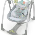 Ingenuity 5-Speed Portable Baby Swing with Music, Nature Sounds & Battery-Saving Technology Hugs & Hoots, Swing ’n Go, 0-9 Months