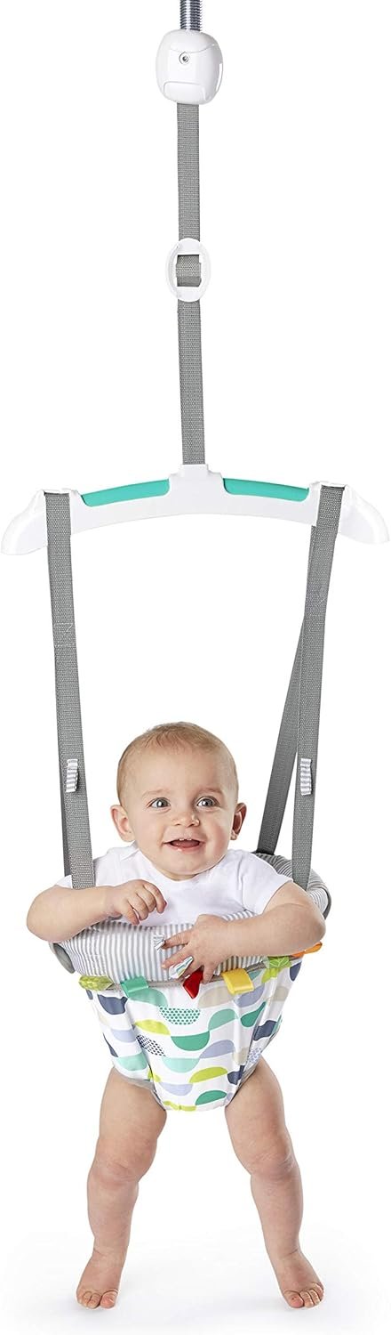 Bright Starts Playful Parade Door Jumper for Baby, No Tools Required, Adjustable Strap, 6 Months and Up, Max Weight 26 lbs