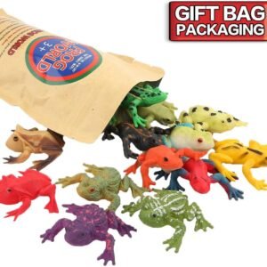 12 Pack Mini Rubber Frog Toys - Safe TPR, Stretchy Fun, Gift Bag & Learning Card - Image 4