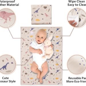 Vegan Leather Baby Changing Mat - Portable Wipeable Foldable Pad (Dinosaur, 20"x28") - Image 2