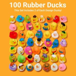Bulk Rubber Ducks 100-Pack Assorted Toy Duckies for Kids & Baby Showers - Image 2