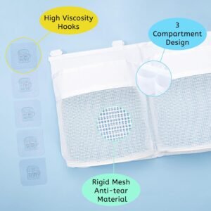 Large Capacity Bath Toy Organizer - 3 Compartment Mesh Storage Bag - Image 4