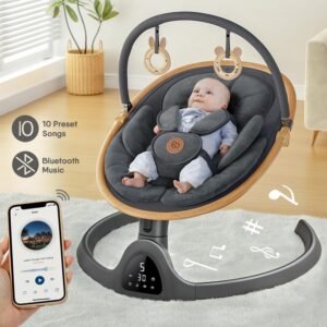 Electric Baby Swing for Newborns | Portable with Music, 5 Speeds, Remote Control (Dark Grey) - Image 5