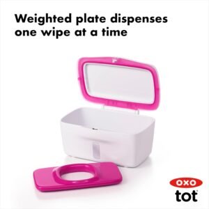 Pink OXO Tot Perfect Pull Wipes Dispenser with Weighted Plate for Easy Use - Image 3