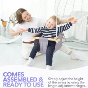Canvas Baby Swing with Safety Belt | Indoor & Outdoor Wooden Swing - Taupe Gray - Image 6