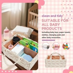 Floral Baby Diaper Caddy Organizer – Portable Storage Bin for Nursery & Car - Image 4